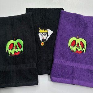 Evil Queen Poison Apple Embroidered Hand Towels Bathroom Home Decor Villain